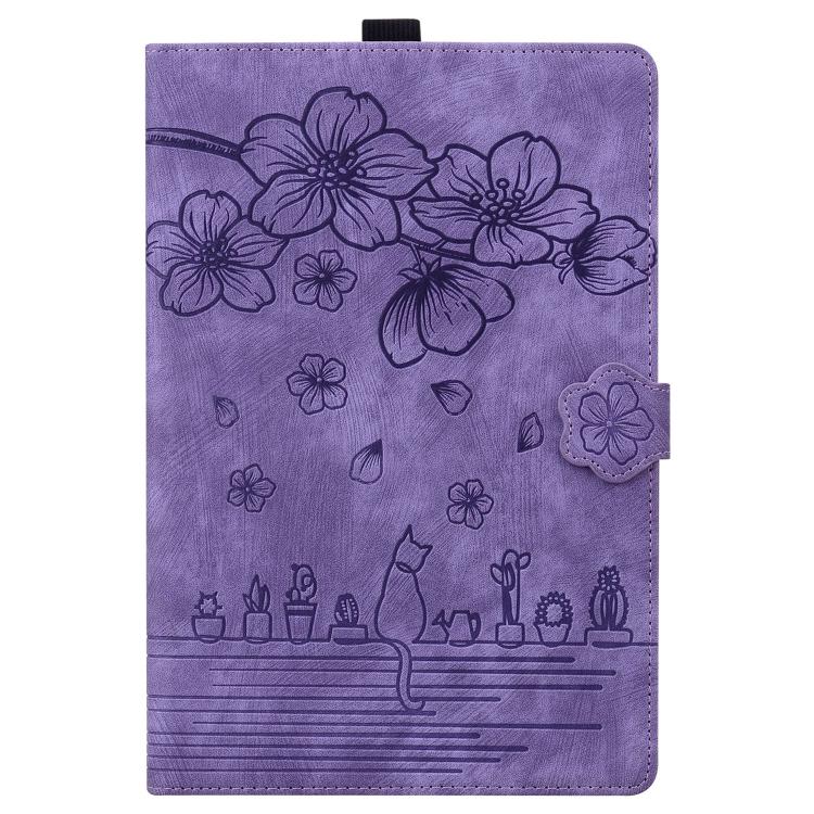 For Lenovo Xiaoxin Pad 11 2025 Cartoon Sakura Cat Embossed Leather Tablet Case