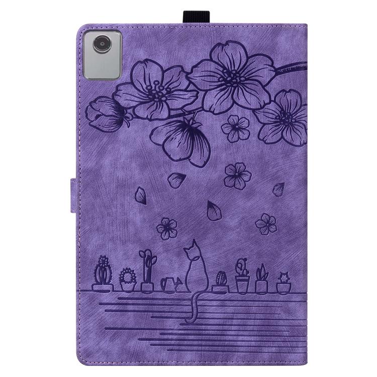 For Lenovo Xiaoxin Pad 11 2025 Cartoon Sakura Cat Embossed Leather Tablet Case