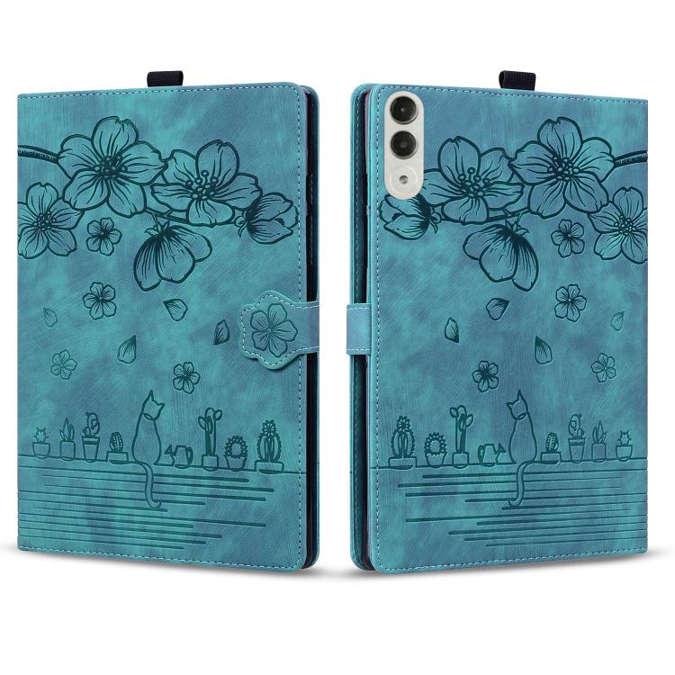 For Lenovo Idea Tab Pro Gen 2 13 Cartoon Sakura Cat Embossed Leather Tablet Case