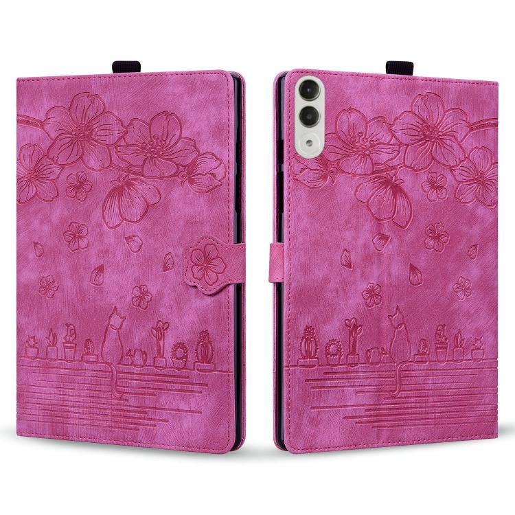 For Lenovo Idea Tab Pro Gen 2 13 Cartoon Sakura Cat Embossed Leather Tablet Case