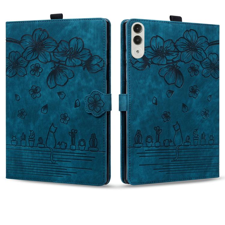 For Lenovo Idea Tab Pro Gen 2 13 Cartoon Sakura Cat Embossed Leather Tablet Case