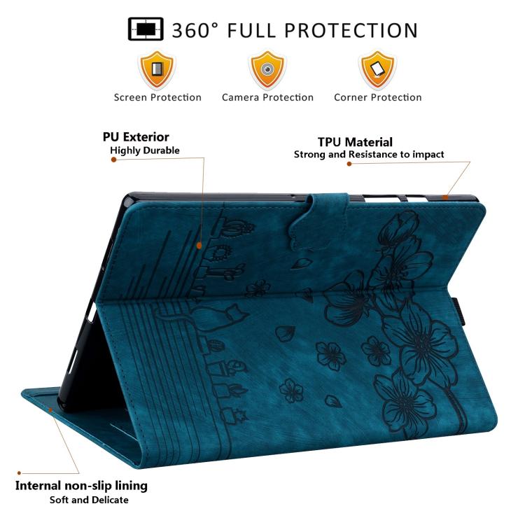 For Lenovo Idea Tab Pro Gen 2 13 Cartoon Sakura Cat Embossed Leather Tablet Case