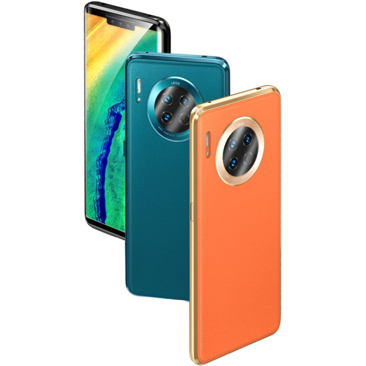 For Huawei Mate 30 Pro Shockproof Magnetic Attraction Leather Backboard + Tempered Glass Protective Case with Camera Lens Protector Cover(Blue)