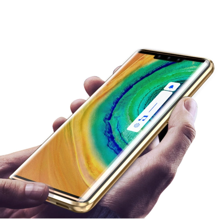 For Huawei Mate 30 Pro Shockproof Magnetic Attraction Leather Backboard + Tempered Glass Protective Case with Camera Lens Protector Cover(Blue)