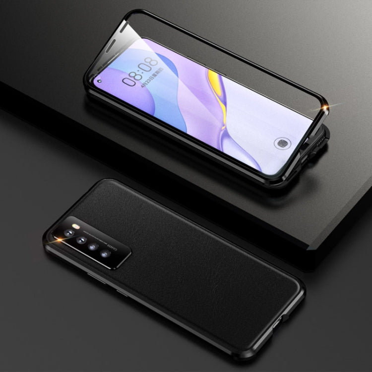 For Huawei nova 7 5G Shockproof Magnetic Attraction Leather Backboard + Tempered Glass Protective Case with Camera Lens Protector Cover