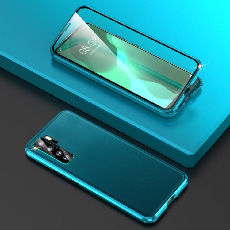 For Huawei nova 7 SE Shockproof Magnetic Attraction Leather Backboard + Tempered Glass Protective Case with Camera Lens Protector Cover(Blue)