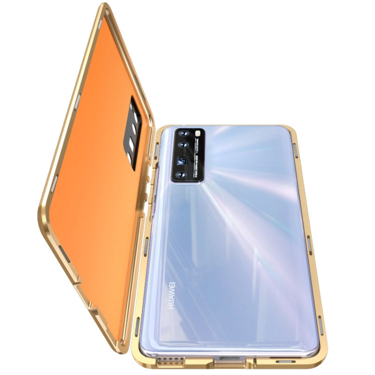 For Huawei nova 7 SE Shockproof Magnetic Attraction Leather Backboard + Tempered Glass Protective Case with Camera Lens Protector Cover(Blue)