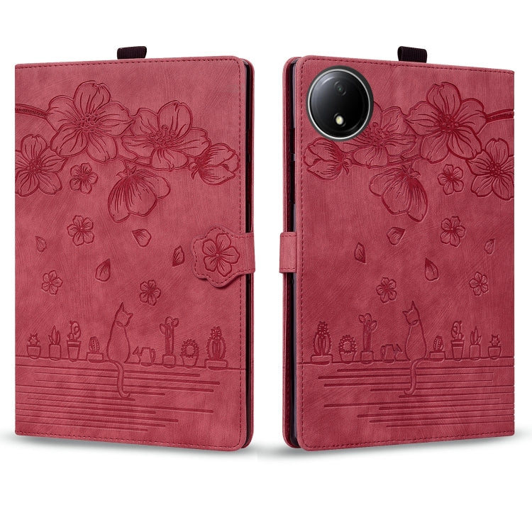 For Xiaomi Redmi Pad SE 8.7 4G Cartoon Sakura Cat Embossed Leather Tablet Case