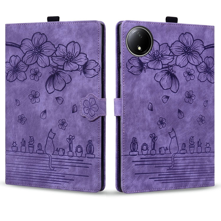 For Xiaomi Redmi Pad SE 8.7 4G Cartoon Sakura Cat Embossed Leather Tablet Case