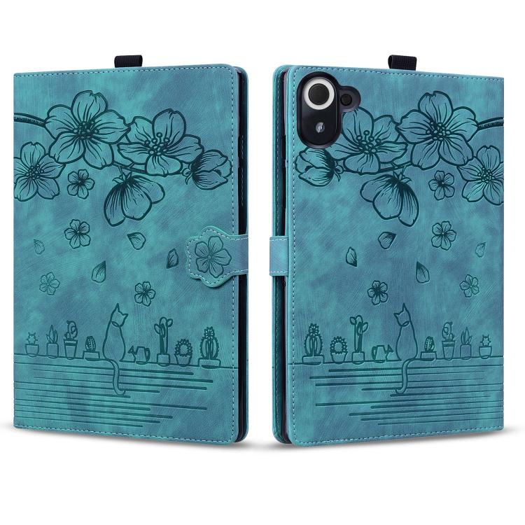 For Xiaomi Redmi K Pad Cartoon Sakura Cat Embossed Leather Tablet Case
