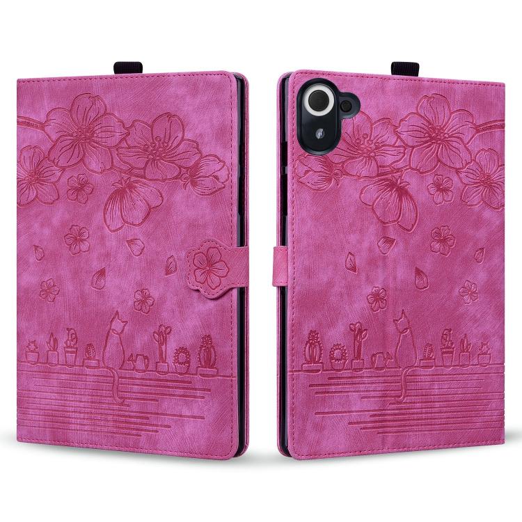 For Xiaomi Redmi K Pad Cartoon Sakura Cat Embossed Leather Tablet Case
