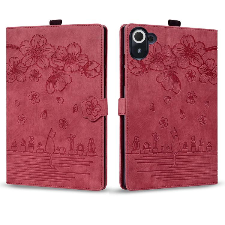 For Xiaomi Redmi K Pad Cartoon Sakura Cat Embossed Leather Tablet Case