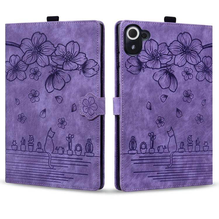 For Xiaomi Redmi K Pad Cartoon Sakura Cat Embossed Leather Tablet Case
