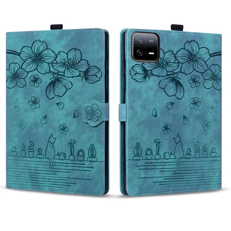 For Xiaomi Pad 8 / 8 Pro / 7 / 7 Pro Cartoon Sakura Cat Embossed Leather Tablet Case