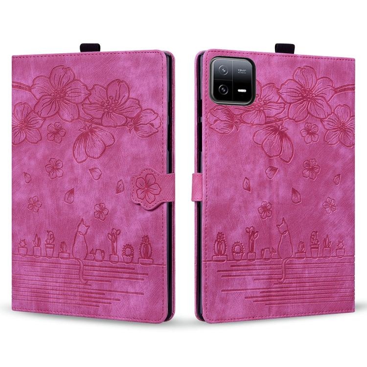 For Xiaomi Pad 8 / 8 Pro / 7 / 7 Pro Cartoon Sakura Cat Embossed Leather Tablet Case