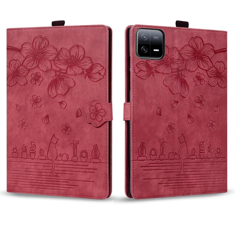 For Xiaomi Pad 8 / 8 Pro / 7 / 7 Pro Cartoon Sakura Cat Embossed Leather Tablet Case
