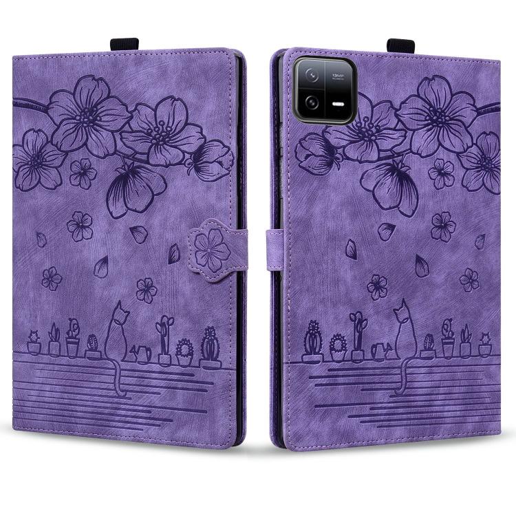 For Xiaomi Pad 8 / 8 Pro / 7 / 7 Pro Cartoon Sakura Cat Embossed Leather Tablet Case