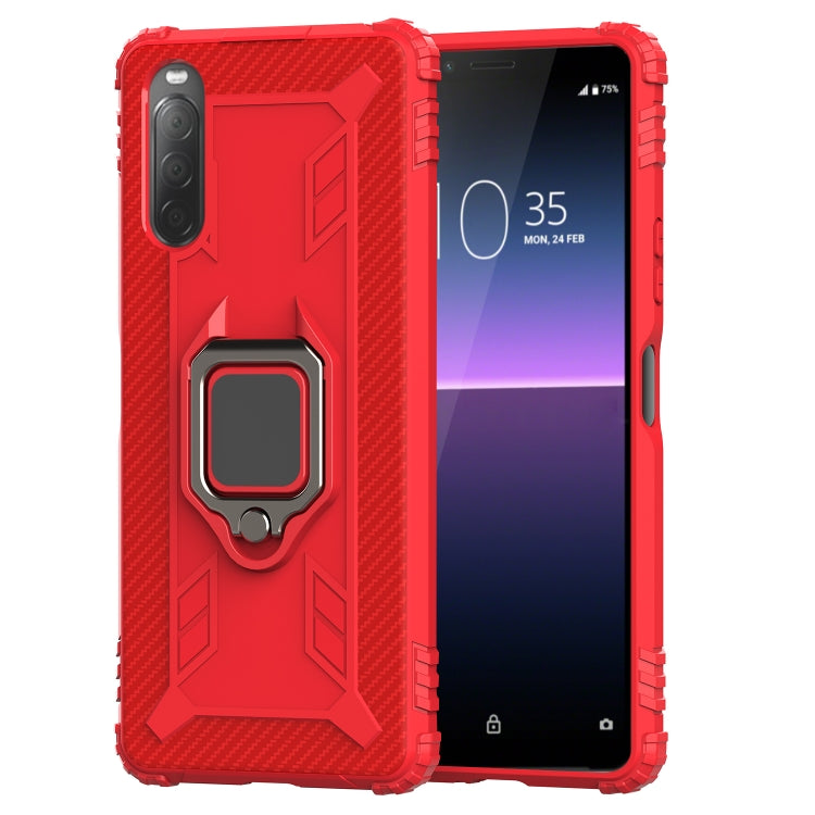 For Sony Xperia L4 Carbon Fiber Protective Case with 360 Degree Rotating Ring Holder