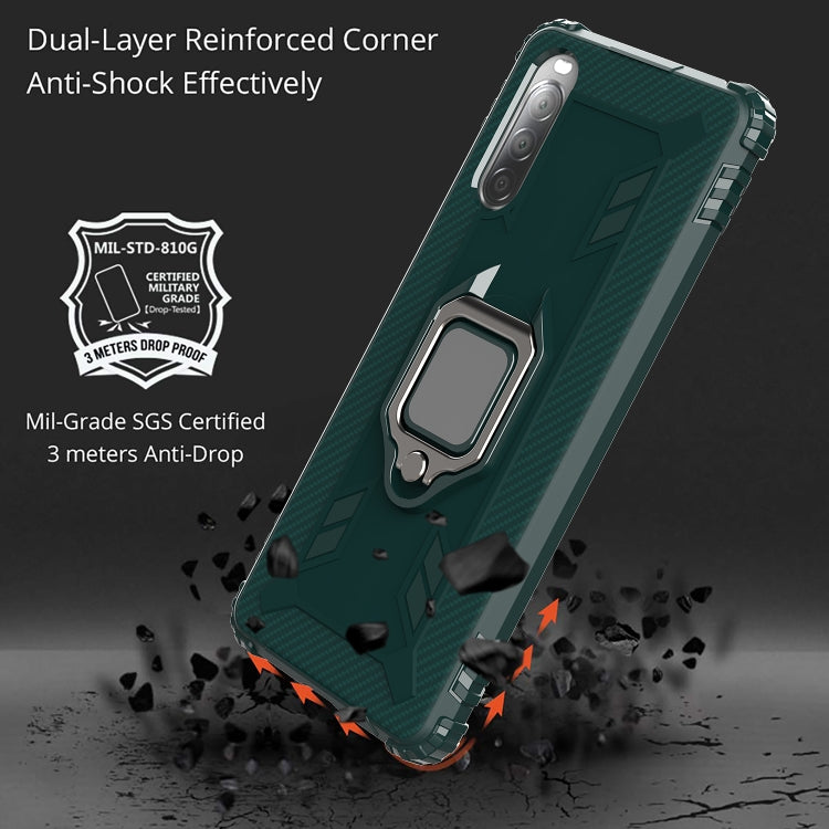 For Sony Xperia L4 Carbon Fiber Protective Case with 360 Degree Rotating Ring Holder