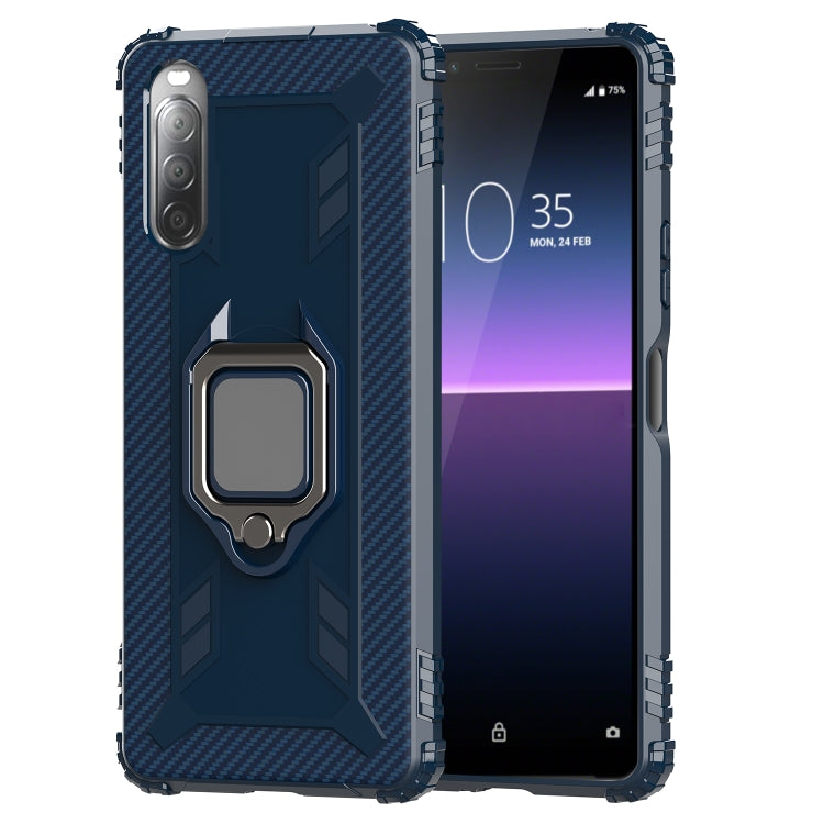 For Sony Xperia L4 Carbon Fiber Protective Case with 360 Degree Rotating Ring Holder