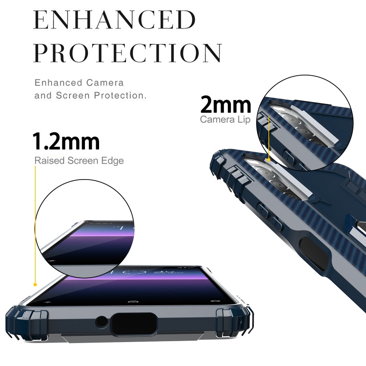 For Sony Xperia L4 Carbon Fiber Protective Case with 360 Degree Rotating Ring Holder
