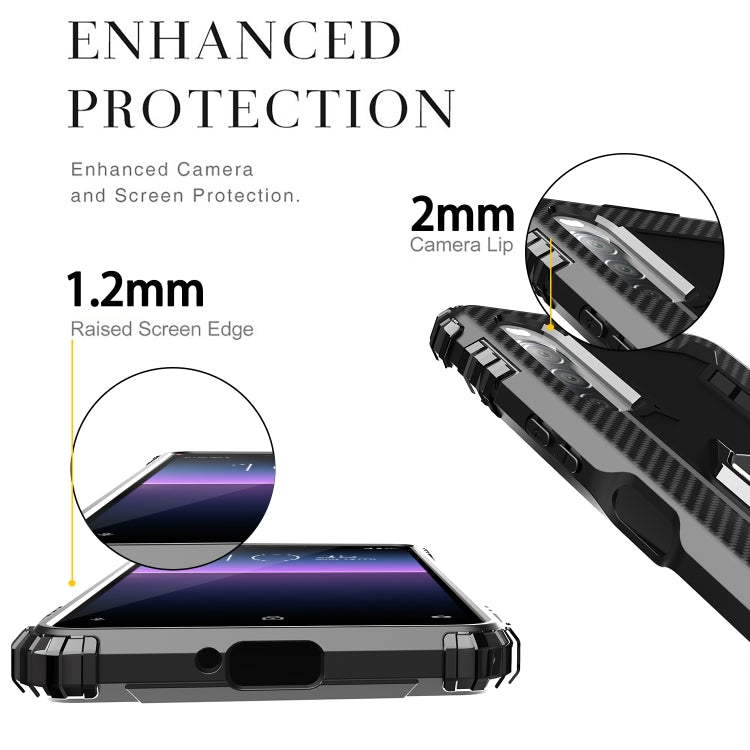 For Sony Xperia L4 Carbon Fiber Protective Case with 360 Degree Rotating Ring Holder