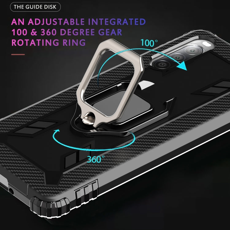 For Sony Xperia L4 Carbon Fiber Protective Case with 360 Degree Rotating Ring Holder