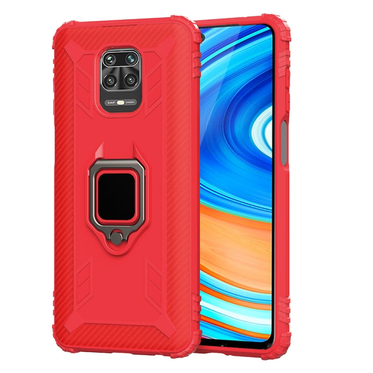 For Xiaomi Redmi 10X 5G Carbon Fiber Protective Case with 360 Degree Rotating Ring Holder