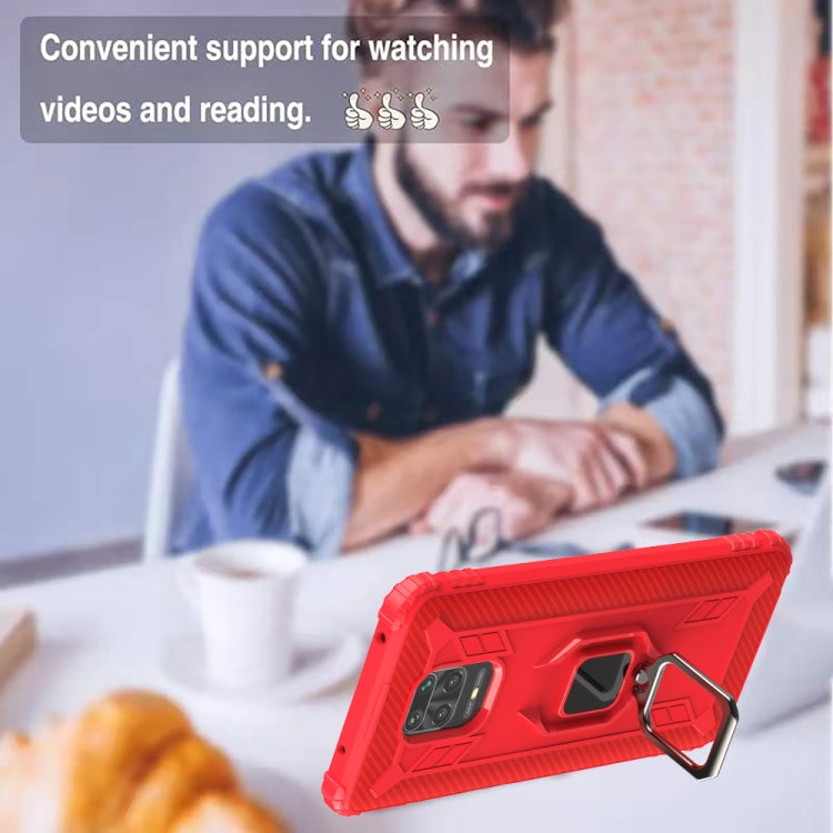 For Xiaomi Redmi 10X 5G Carbon Fiber Protective Case with 360 Degree Rotating Ring Holder