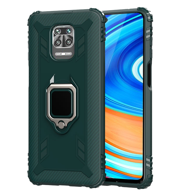 For Xiaomi Redmi 10X 5G Carbon Fiber Protective Case with 360 Degree Rotating Ring Holder