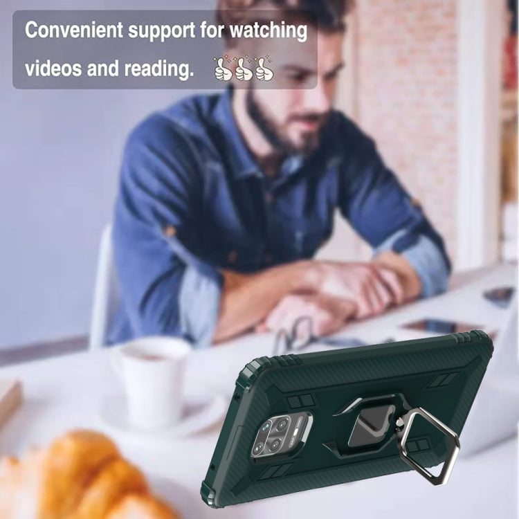 For Xiaomi Redmi 10X 5G Carbon Fiber Protective Case with 360 Degree Rotating Ring Holder