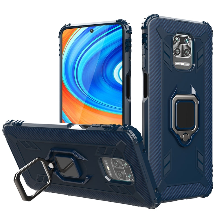 For Xiaomi Redmi 10X 5G Carbon Fiber Protective Case with 360 Degree Rotating Ring Holder