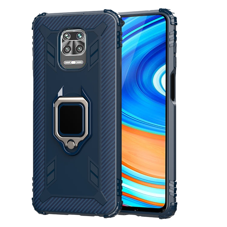 For Xiaomi Redmi 10X 5G Carbon Fiber Protective Case with 360 Degree Rotating Ring Holder