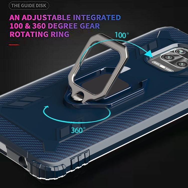 For Xiaomi Redmi 10X 5G Carbon Fiber Protective Case with 360 Degree Rotating Ring Holder