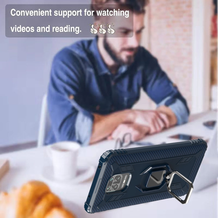 For Xiaomi Redmi 10X 5G Carbon Fiber Protective Case with 360 Degree Rotating Ring Holder