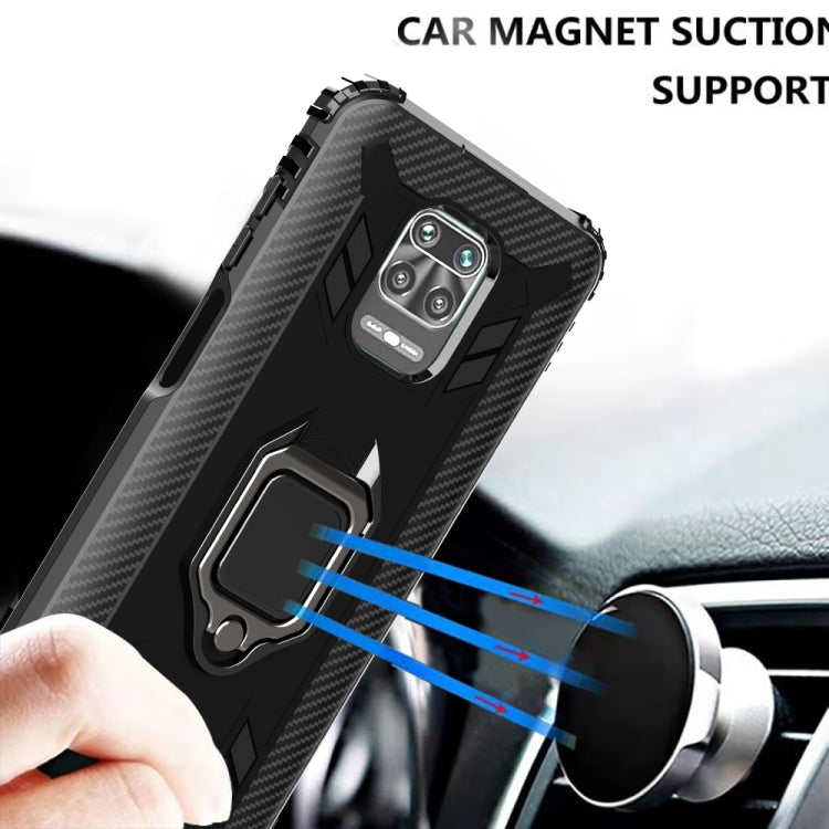 For Xiaomi Redmi 10X 5G Carbon Fiber Protective Case with 360 Degree Rotating Ring Holder