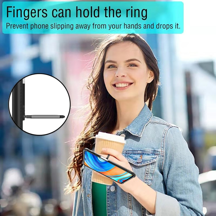 For Xiaomi Redmi 10X 5G Carbon Fiber Protective Case with 360 Degree Rotating Ring Holder