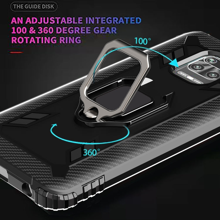 For Xiaomi Redmi 10X 5G Carbon Fiber Protective Case with 360 Degree Rotating Ring Holder