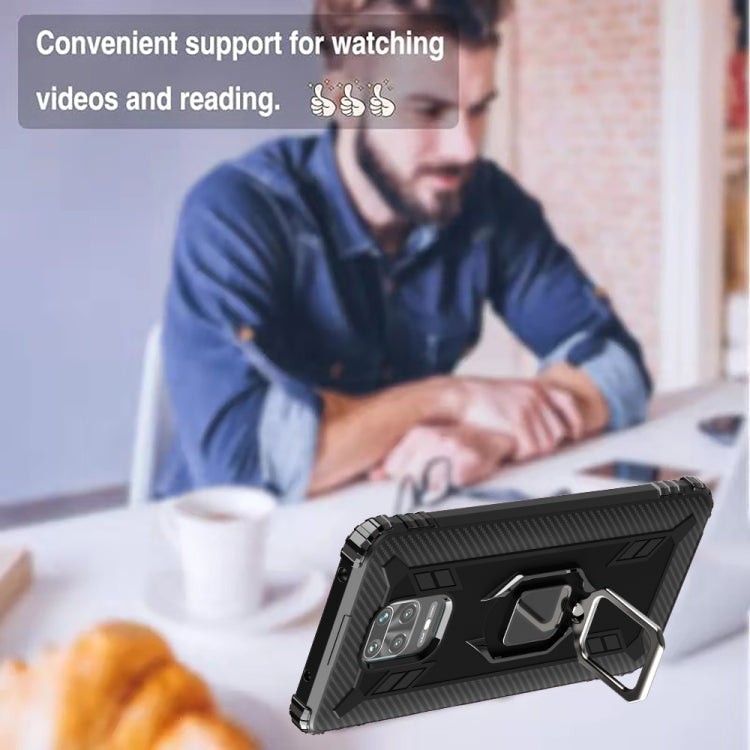 For Xiaomi Redmi 10X 5G Carbon Fiber Protective Case with 360 Degree Rotating Ring Holder