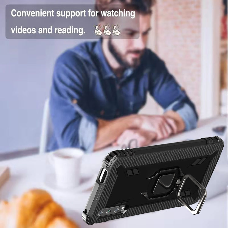 For Xiaomi Mi A3 / CC9e Carbon Fiber Protective Case with 360 Degree Rotating Ring Holder