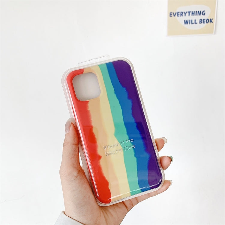 For iPhone 11 Pro Rainbow Liquid Silicone Shockproof Coverage Protective Case