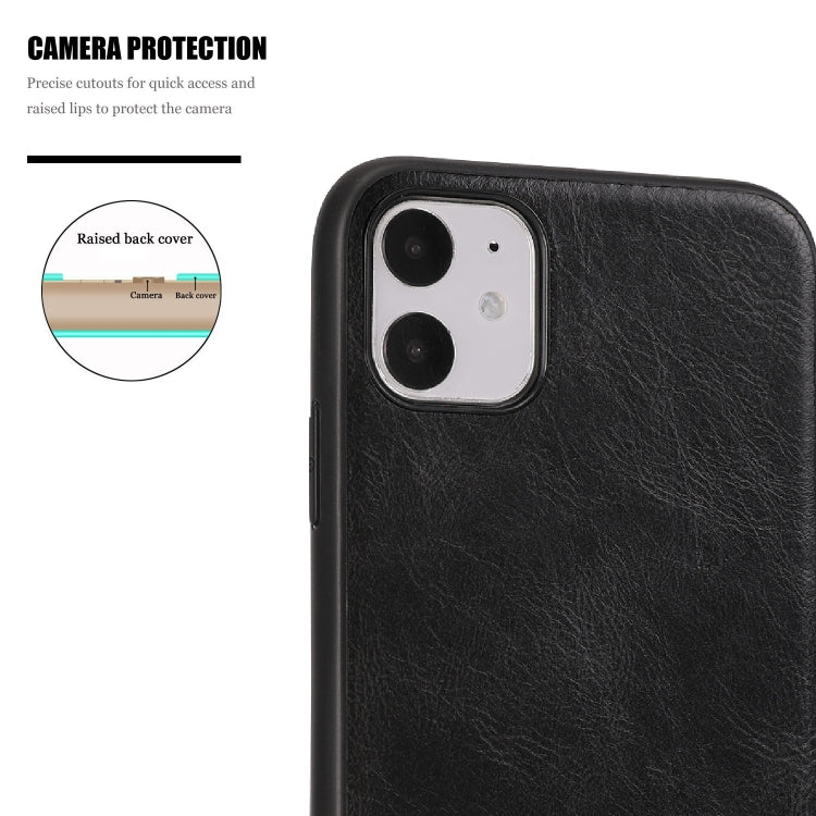 For iPhone 11 Crazy Horse Textured Calfskin PU+PC+TPU Case