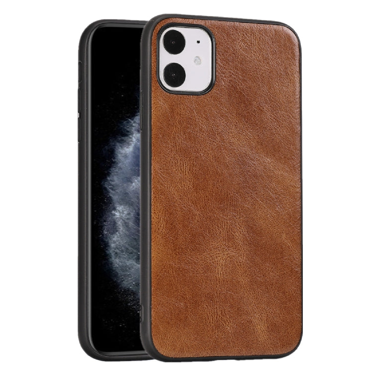 For iPhone 11 Crazy Horse Textured Calfskin PU+PC+TPU Case