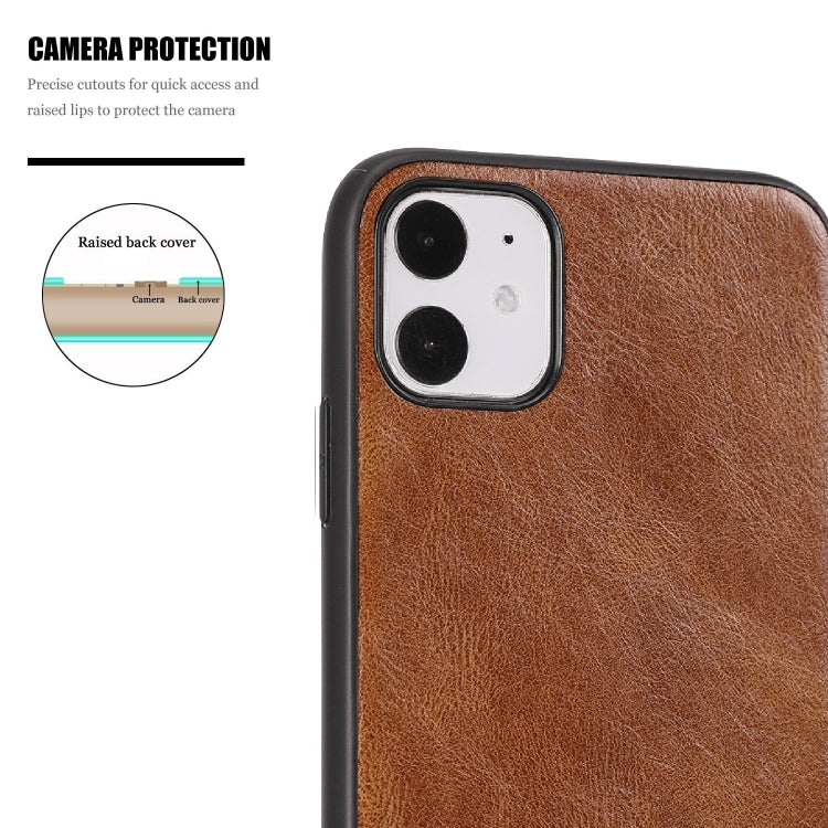 For iPhone 11 Crazy Horse Textured Calfskin PU+PC+TPU Case