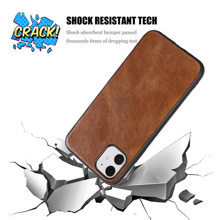 For iPhone 11 Crazy Horse Textured Calfskin PU+PC+TPU Case