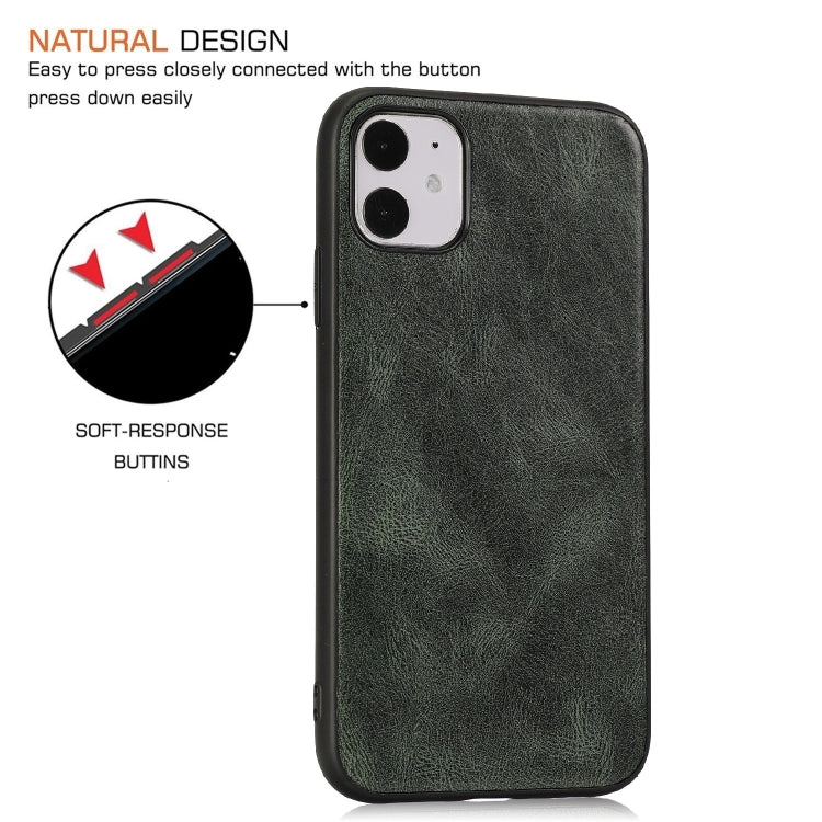 For iPhone 11 Crazy Horse Textured Calfskin PU+PC+TPU Case