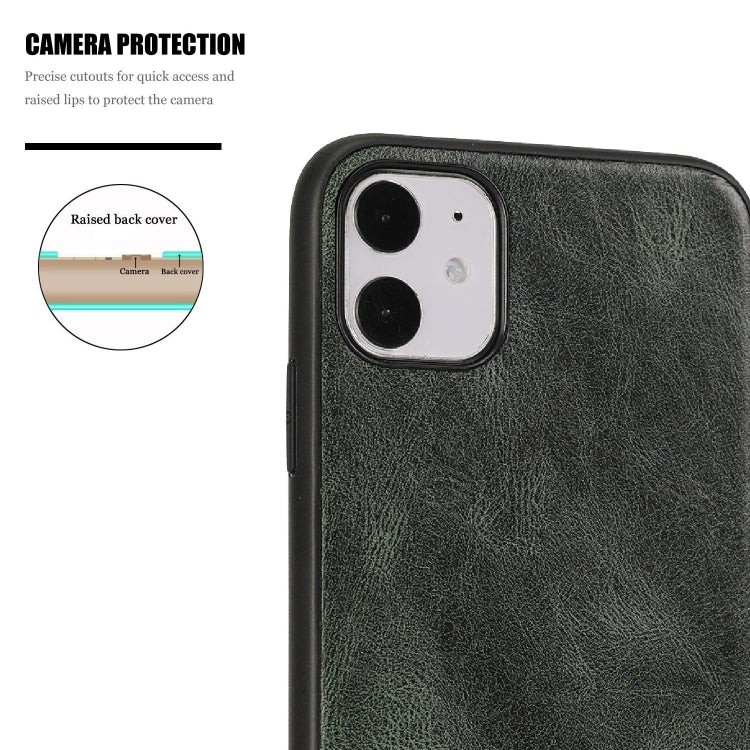 For iPhone 11 Crazy Horse Textured Calfskin PU+PC+TPU Case