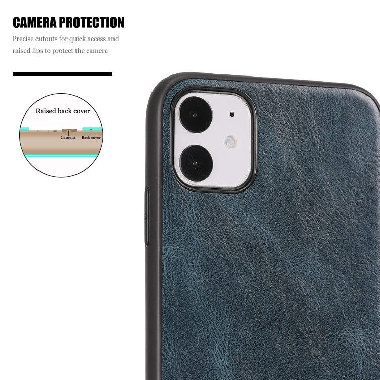 For iPhone 11 Crazy Horse Textured Calfskin PU+PC+TPU Case