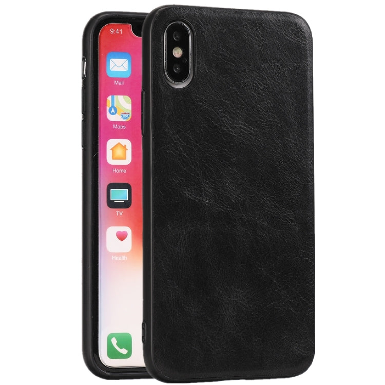 For iPhone X Crazy Horse Textured Calfskin PU+PC+TPU Case