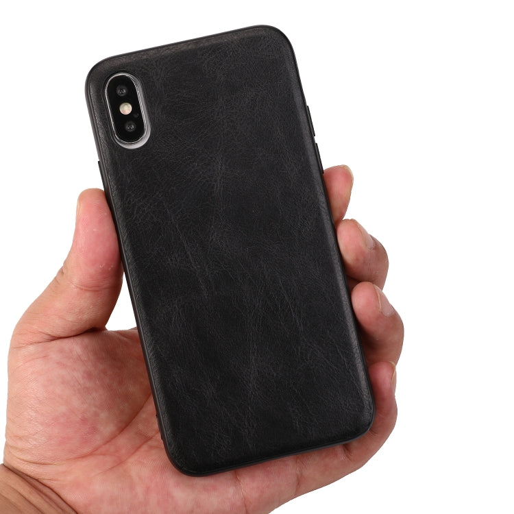 For iPhone X Crazy Horse Textured Calfskin PU+PC+TPU Case